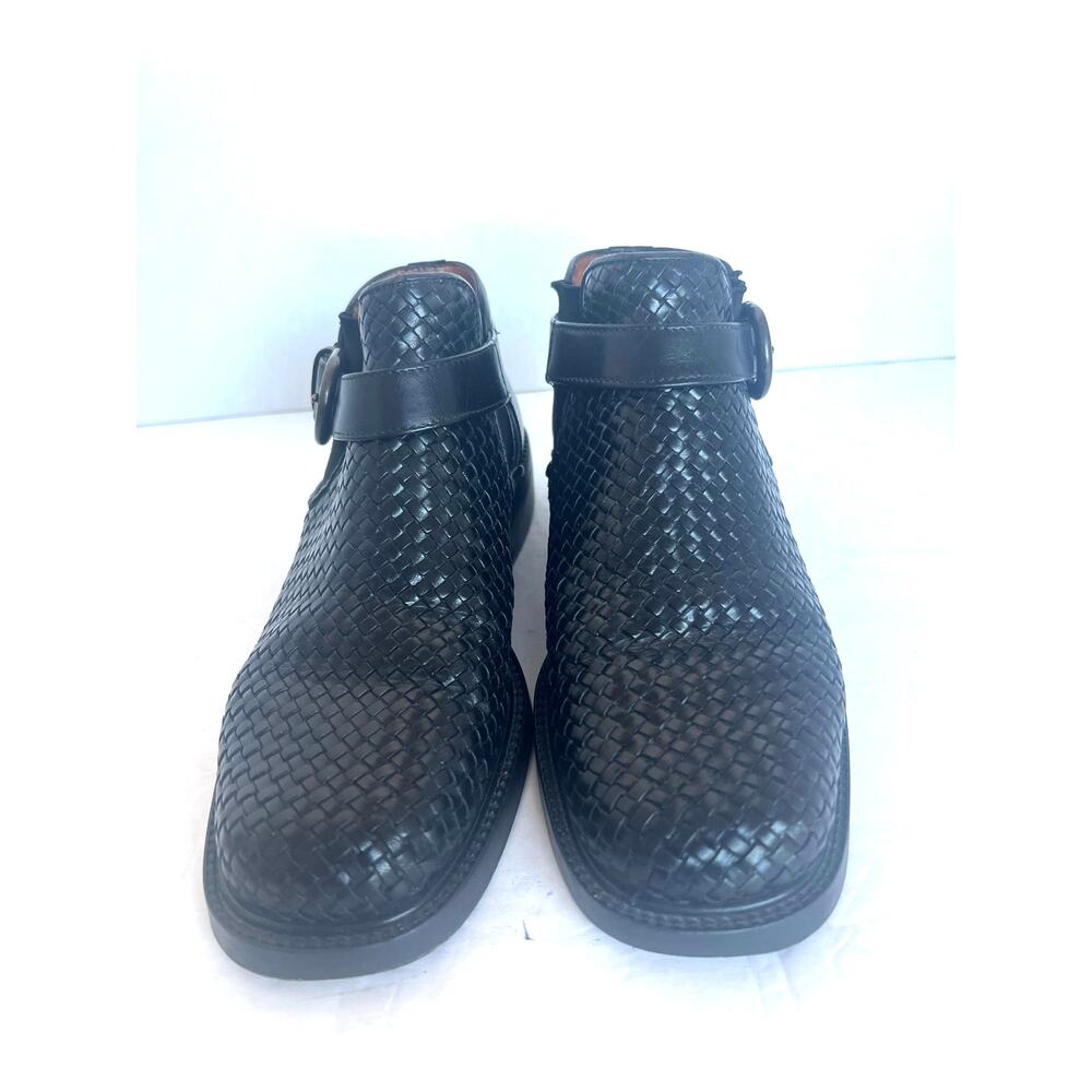 Massaro Paris Vintage Boots Women 9.5 Black‎ Excellent Woven Leather Ankle Strap - Picture 3 of 11